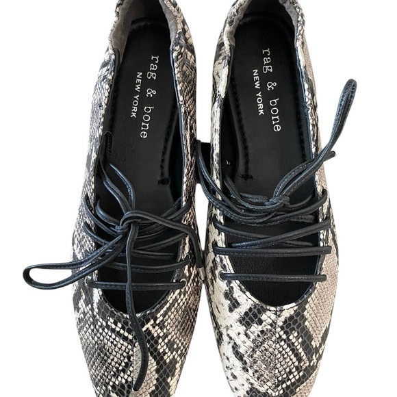Rag & Bone Black and White Snakeskin Flats - Picture 2 of 15